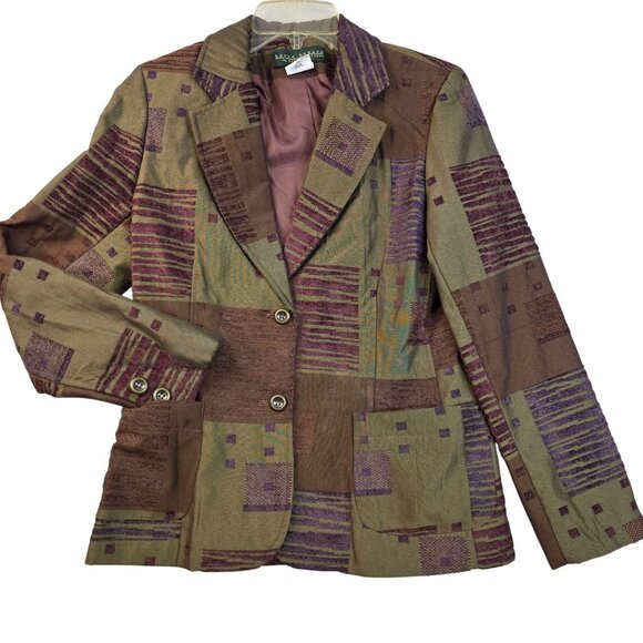 90s Harvé Benard Size 6 Patchwork Upholstery Blazer MutiColor Geometric Style - Picture 1 of 10